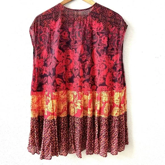 FREE PEOPLE Gotta Have You Mixed Print Cotton Tunic Top Boho Size Small - Picture 8 of 9